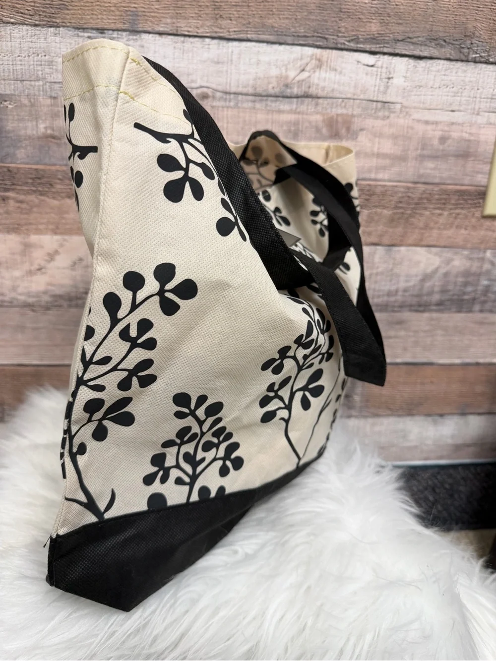 Canvas Tote Bag with Black Floral Botanical Print